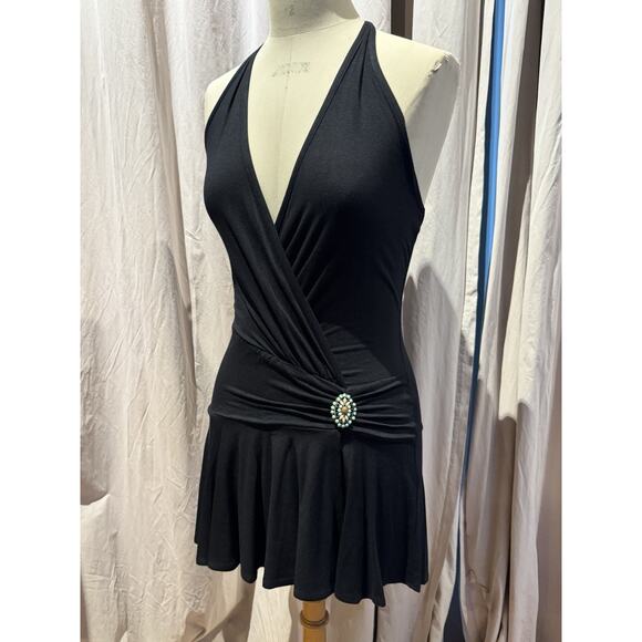 Vintage 90s Sexy Wrap Halter Mini Dress M/L Unworn! - Picture 2 of 4